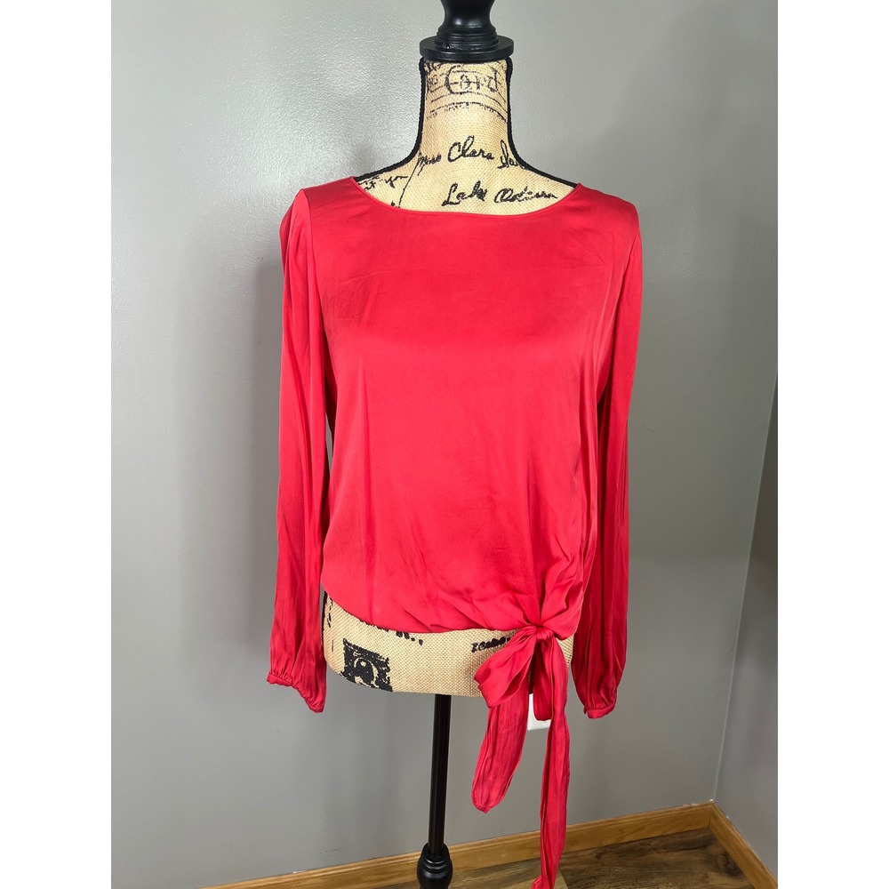 Intermix red silk side tie blouse medium night out holiday